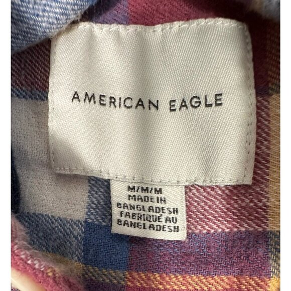 American Eagle Flannel Mens Medium Plaid Detachable Hood Grunge - Picture 4 of 9
